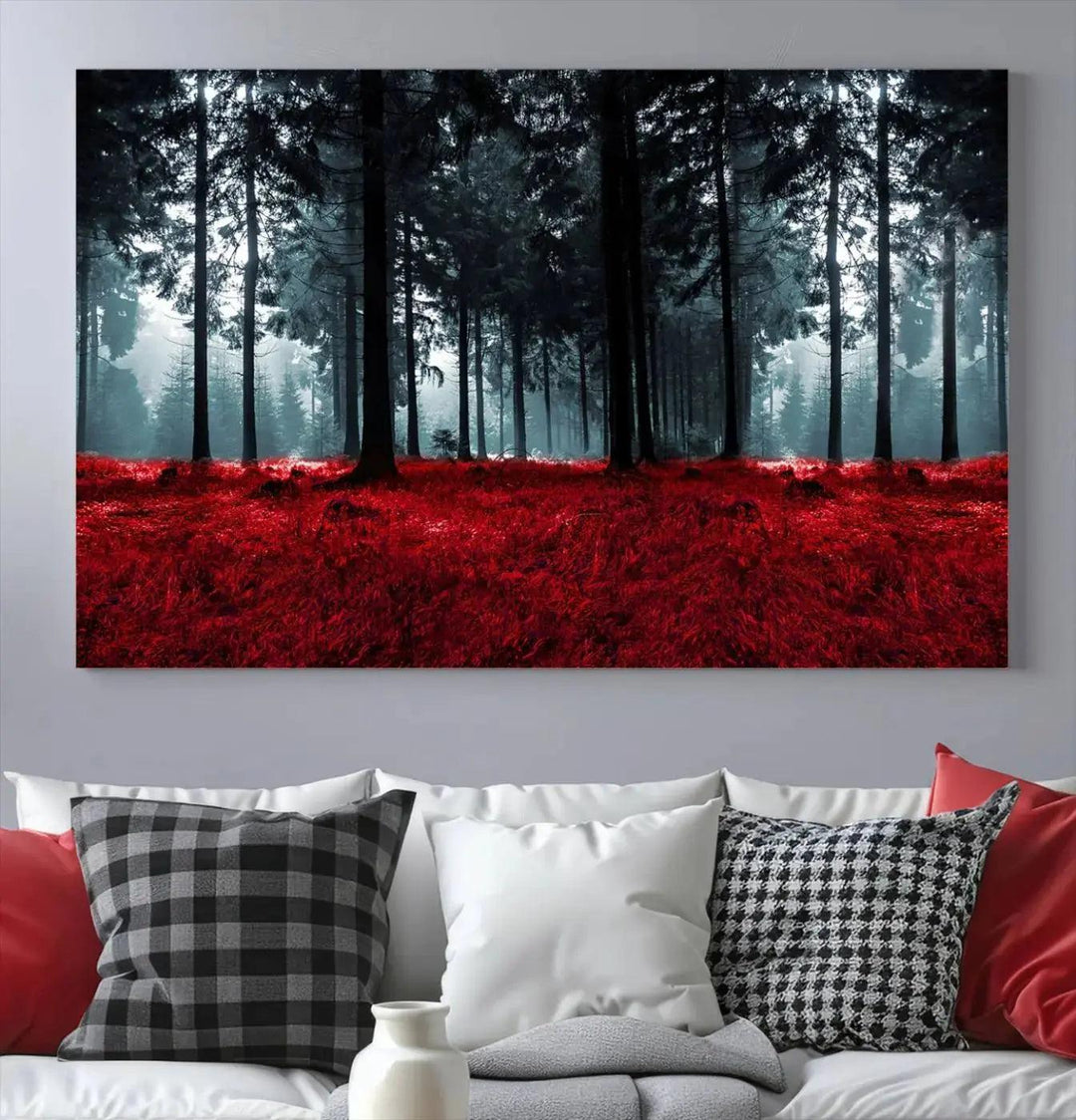 Alluring Forest with Red Leaves Canvas Print Large Wall Art Forest Canvas Art Autumn Landscape Art Print Framed