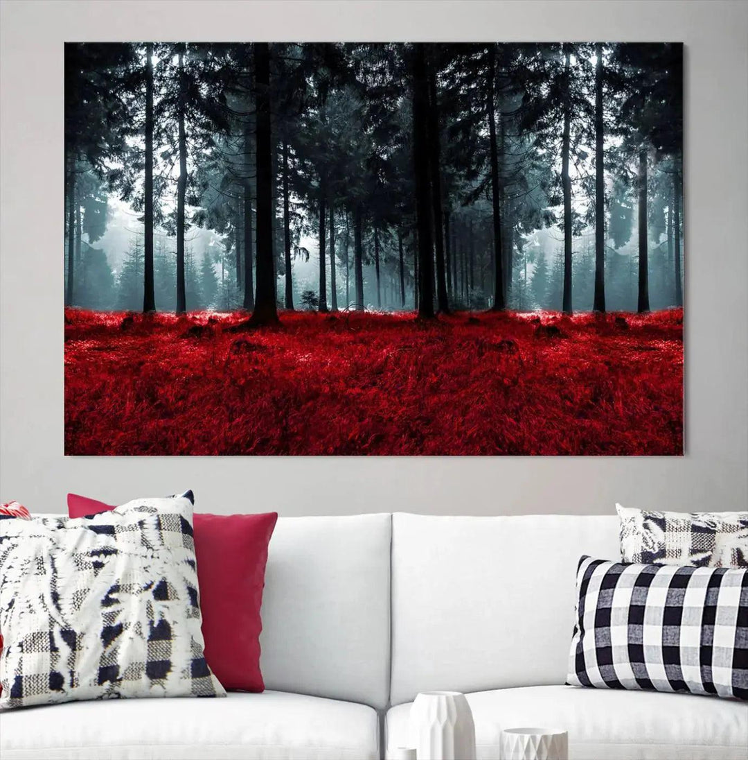 Alluring Forest with Red Leaves Canvas Print Large Wall Art Forest Canvas Art Autumn Landscape Art Print Framed