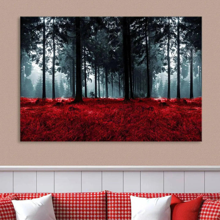 Alluring Forest with Red Leaves Canvas Print Large Wall Art Forest Canvas Art Autumn Landscape Art Print Framed