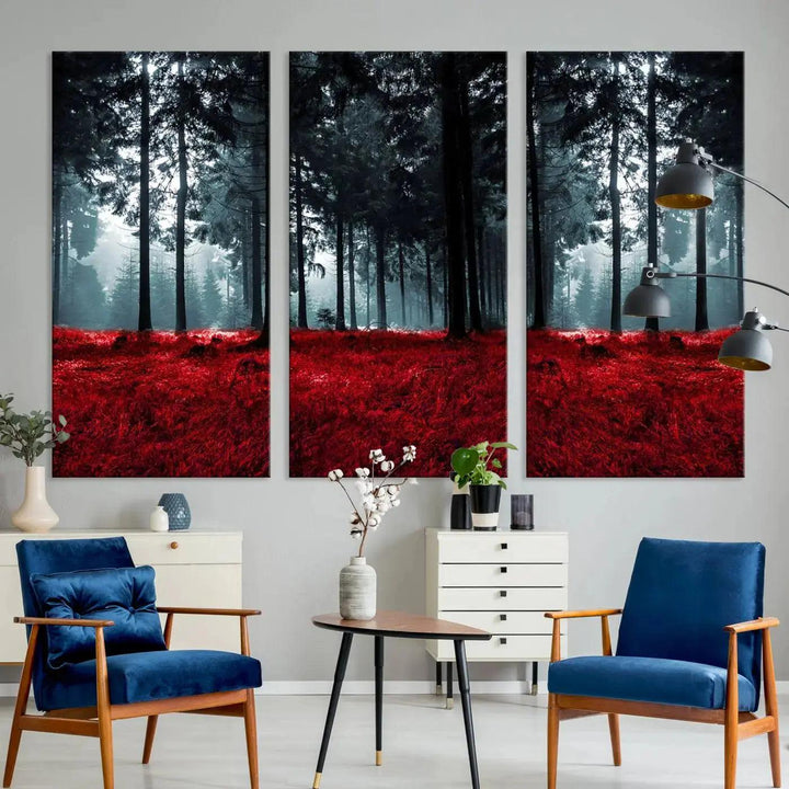 Alluring Forest with Red Leaves Canvas Print Large Wall Art Forest Canvas Art Autumn Landscape Art Print Framed