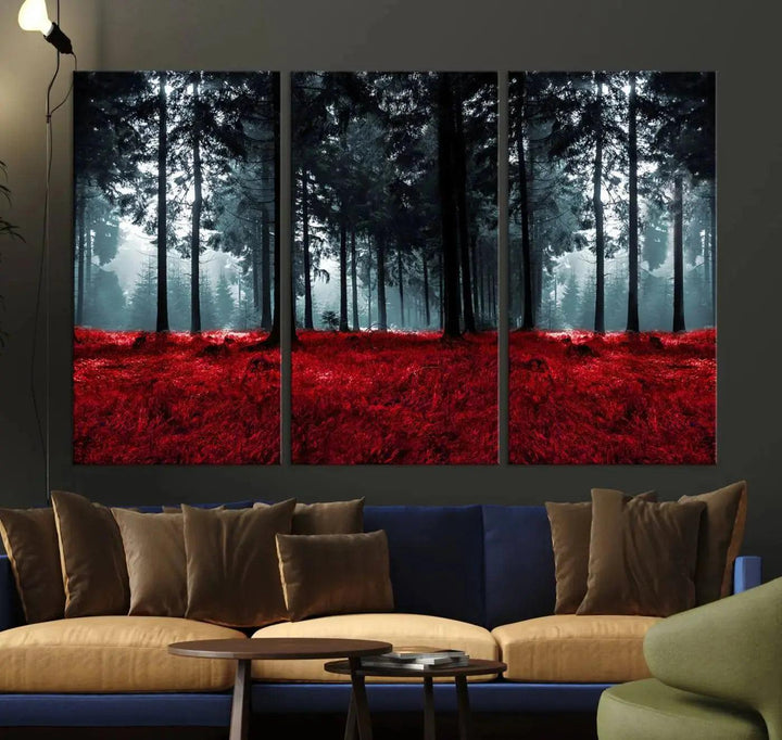 Alluring Forest with Red Leaves Canvas Print Large Wall Art Forest Canvas Art Autumn Landscape Art Print Framed