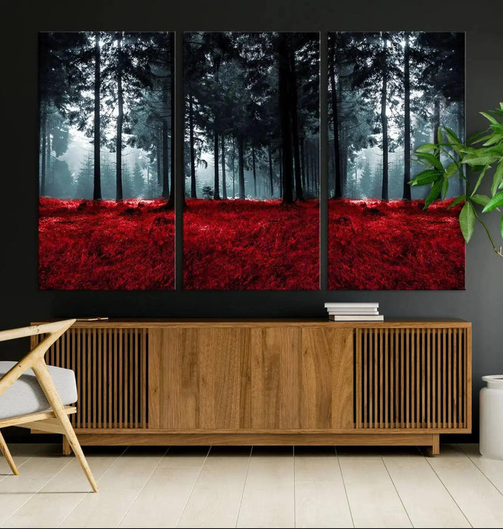 Alluring Forest with Red Leaves Canvas Print Large Wall Art Forest Canvas Art Autumn Landscape Art Print Framed