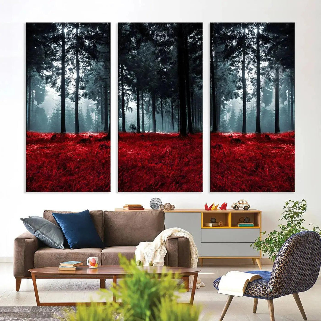 Alluring Forest with Red Leaves Canvas Print Large Wall Art Forest Canvas Art Autumn Landscape Art Print Framed