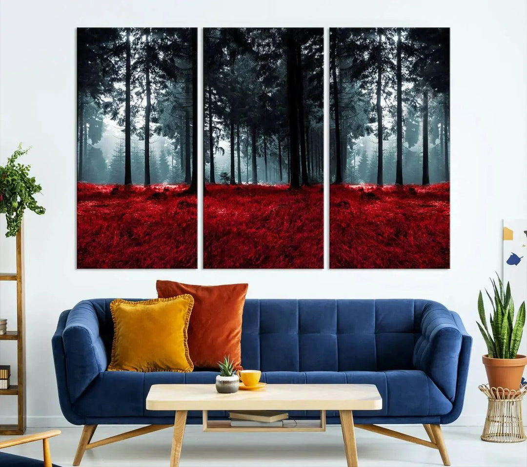 Alluring Forest with Red Leaves Canvas Print Large Wall Art Forest Canvas Art Autumn Landscape Art Print Framed