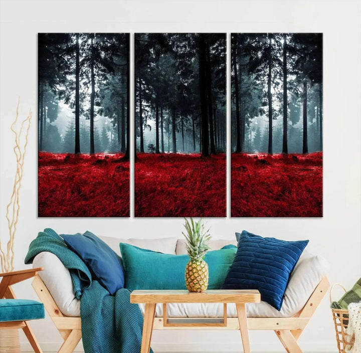 Alluring Forest with Red Leaves Canvas Print Large Wall Art Forest Canvas Art Autumn Landscape Art Print Framed