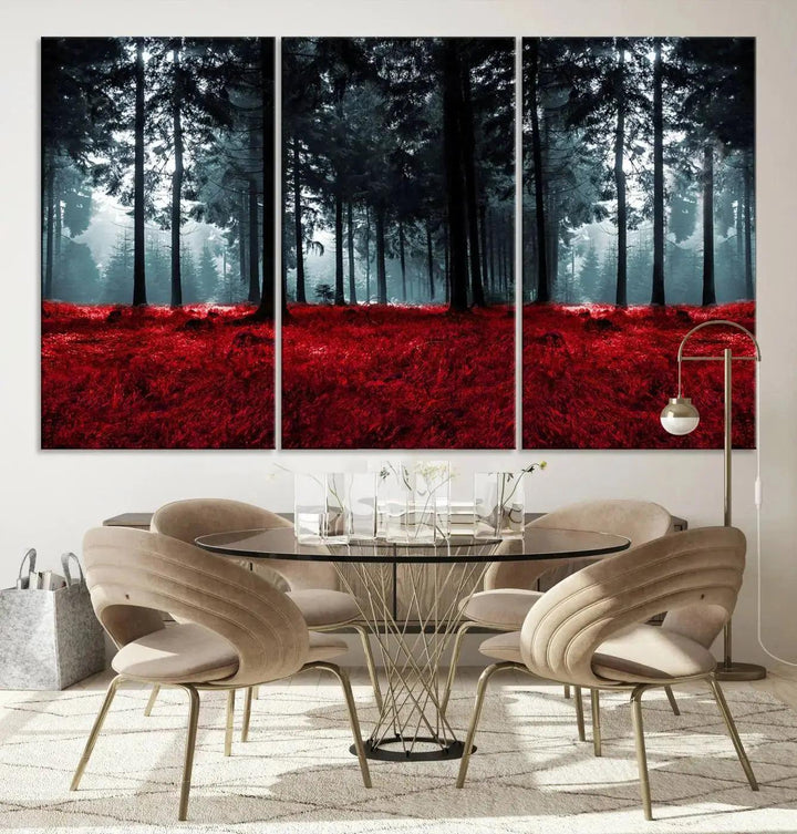 Alluring Forest with Red Leaves Canvas Print Large Wall Art Forest Canvas Art Autumn Landscape Art Print Framed