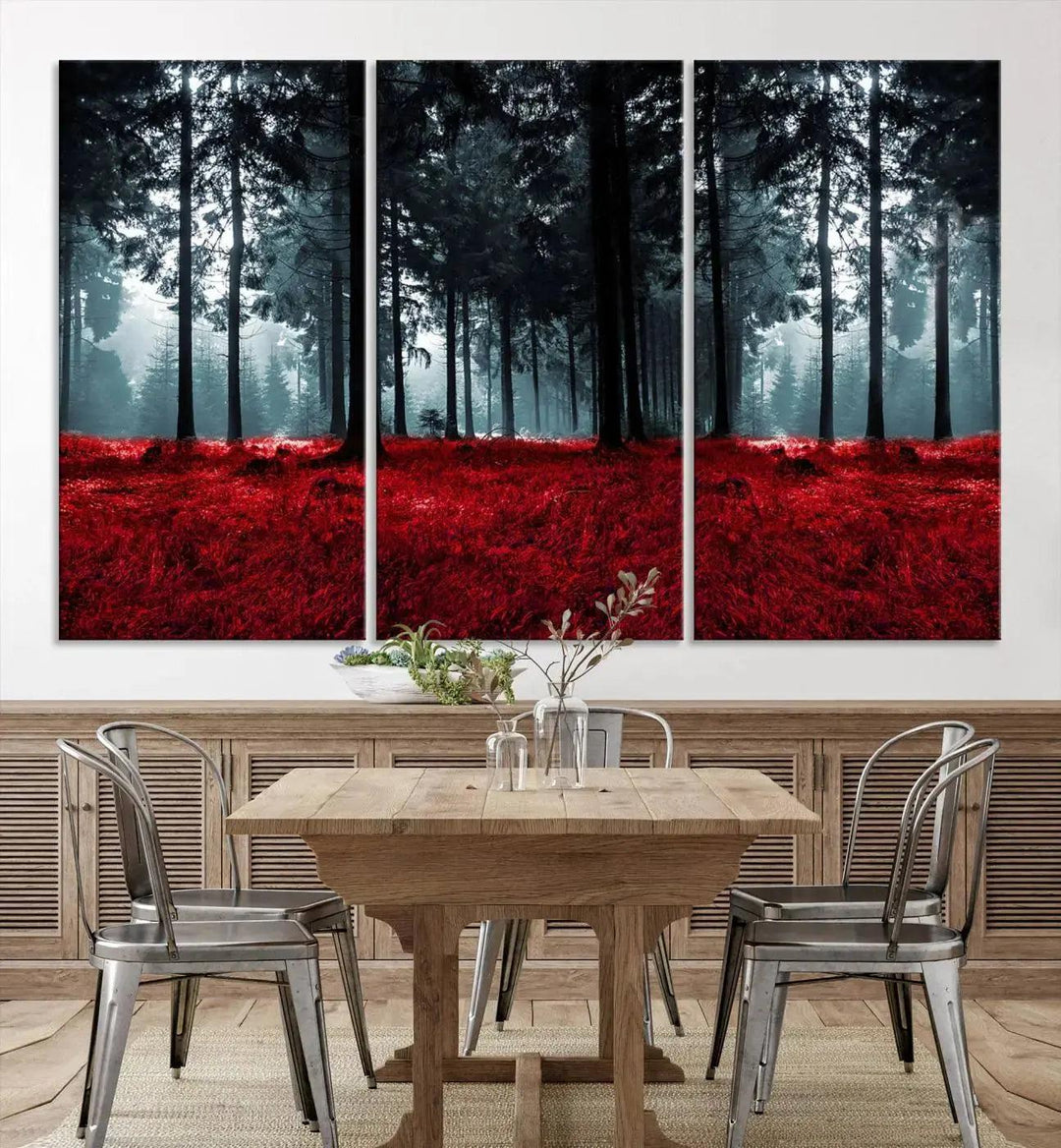 Alluring Forest with Red Leaves Canvas Print Large Wall Art Forest Canvas Art Autumn Landscape Art Print Framed