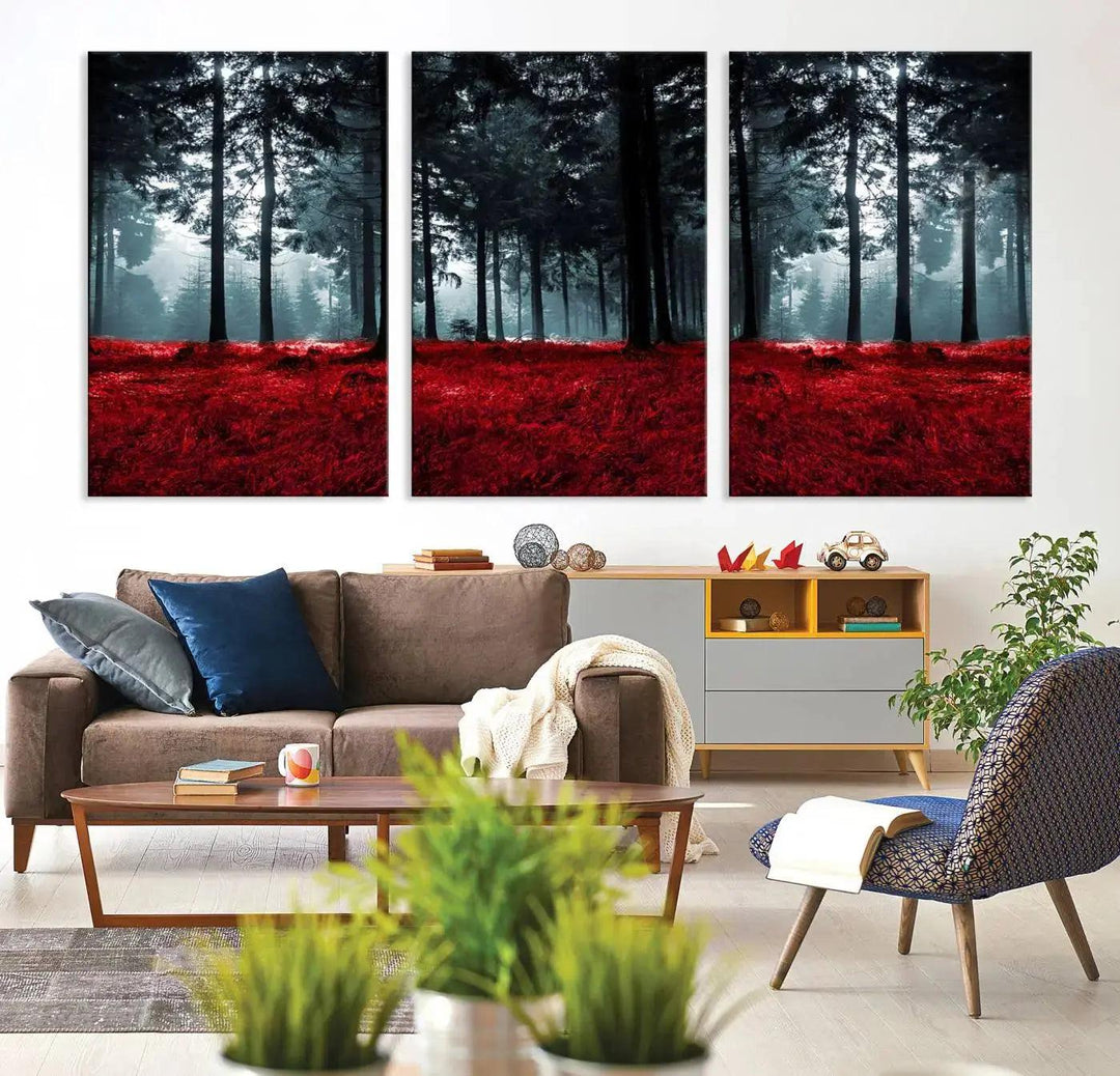 Alluring Forest with Red Leaves Canvas Print Large Wall Art Forest Canvas Art Autumn Landscape Art Print Framed