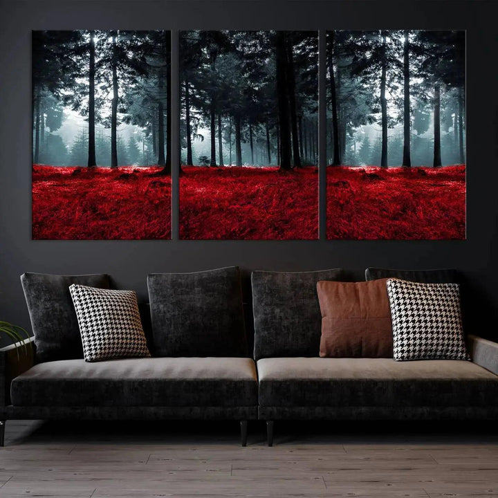 Alluring Forest with Red Leaves Canvas Print Large Wall Art Forest Canvas Art Autumn Landscape Art Print Framed