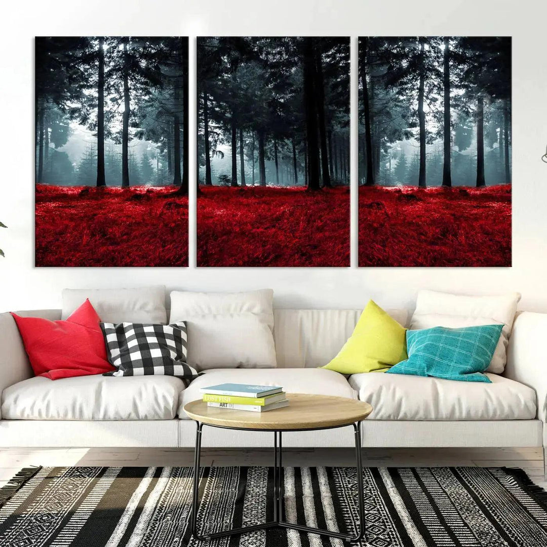 Alluring Forest with Red Leaves Canvas Print Large Wall Art Forest Canvas Art Autumn Landscape Art Print Framed