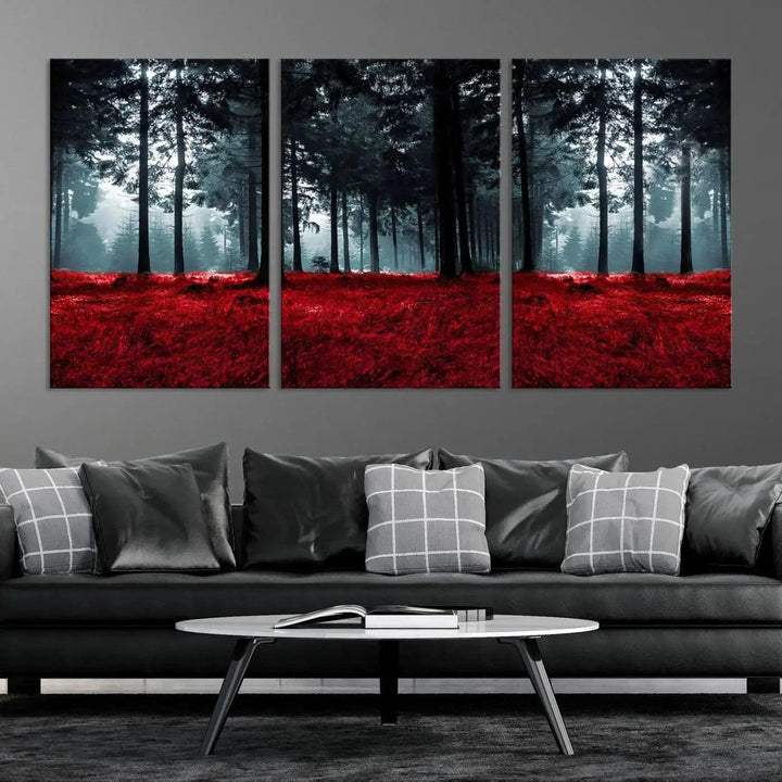 Alluring Forest with Red Leaves Canvas Print Large Wall Art Forest Canvas Art Autumn Landscape Art Print Framed