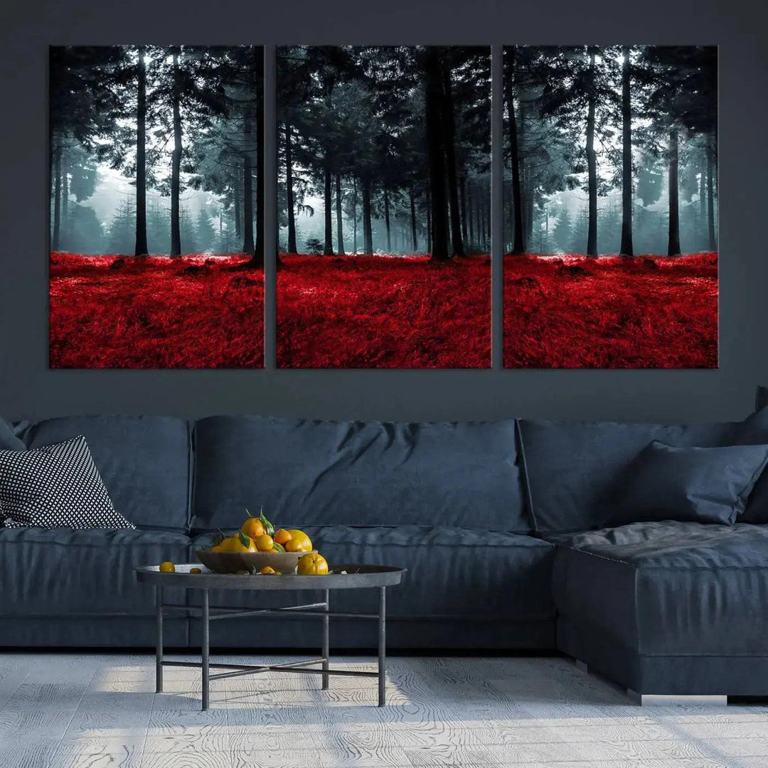 Alluring Forest with Red Leaves Canvas Print Large Wall Art Forest Canvas Art Autumn Landscape Art Print Framed