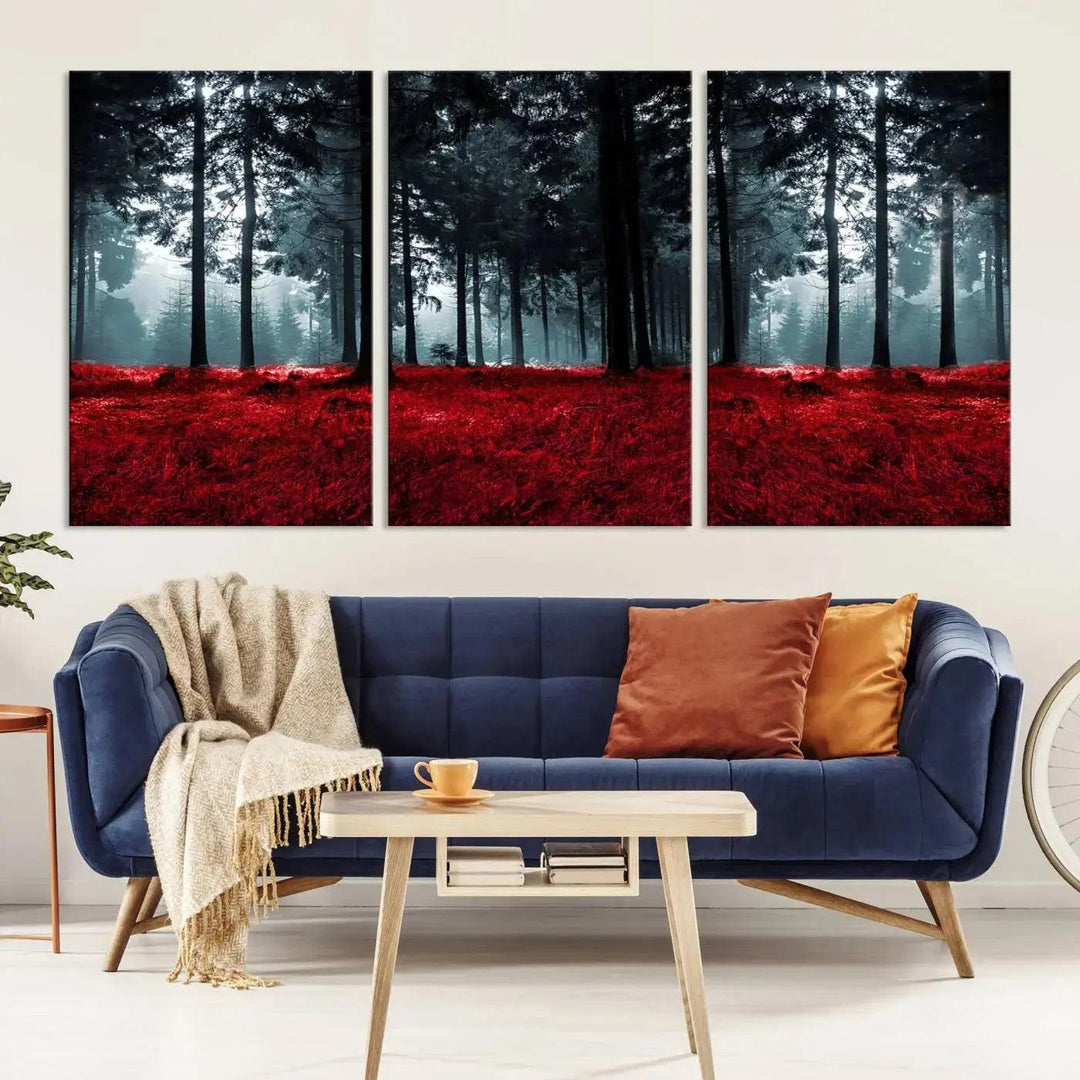 Alluring Forest with Red Leaves Canvas Print Large Wall Art Forest Canvas Art Autumn Landscape Art Print Framed