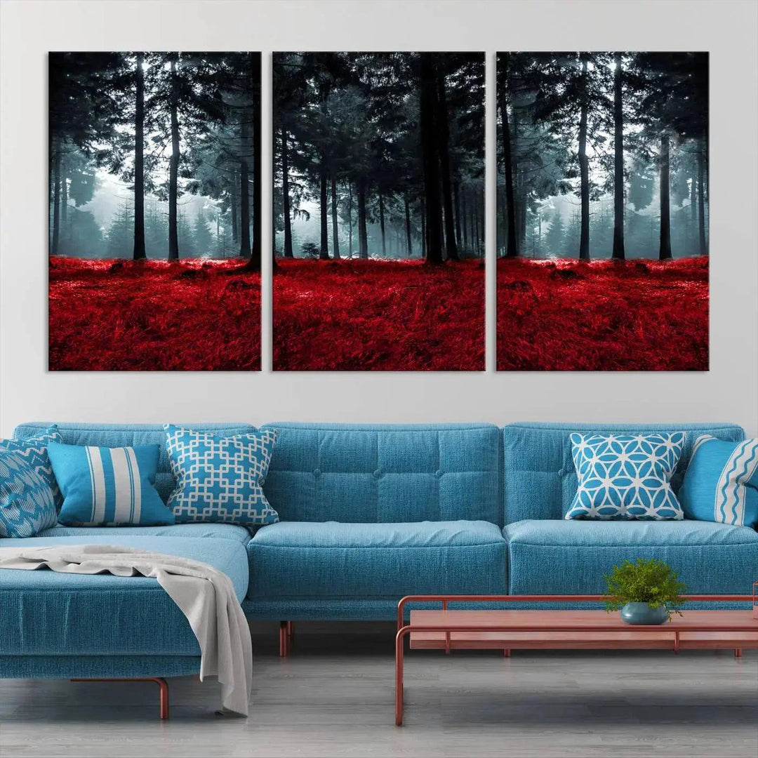 Alluring Forest with Red Leaves Canvas Print Large Wall Art Forest Canvas Art Autumn Landscape Art Print Framed