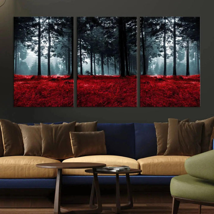 Alluring Forest with Red Leaves Canvas Print Large Wall Art Forest Canvas Art Autumn Landscape Art Print Framed