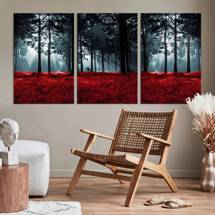 Alluring Forest with Red Leaves Canvas Print Large Wall Art Forest Canvas Art Autumn Landscape Art Print Framed