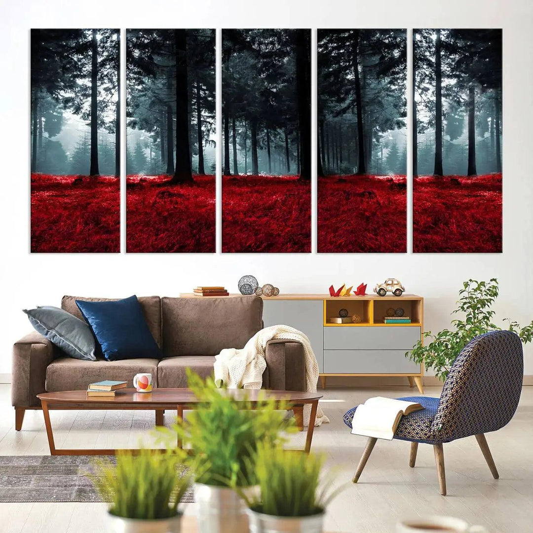 Alluring Forest with Red Leaves Canvas Print Large Wall Art Forest Canvas Art Autumn Landscape Art Print Framed