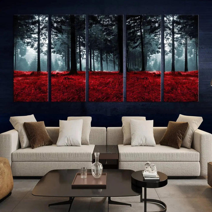 Alluring Forest with Red Leaves Canvas Print Large Wall Art Forest Canvas Art Autumn Landscape Art Print Framed