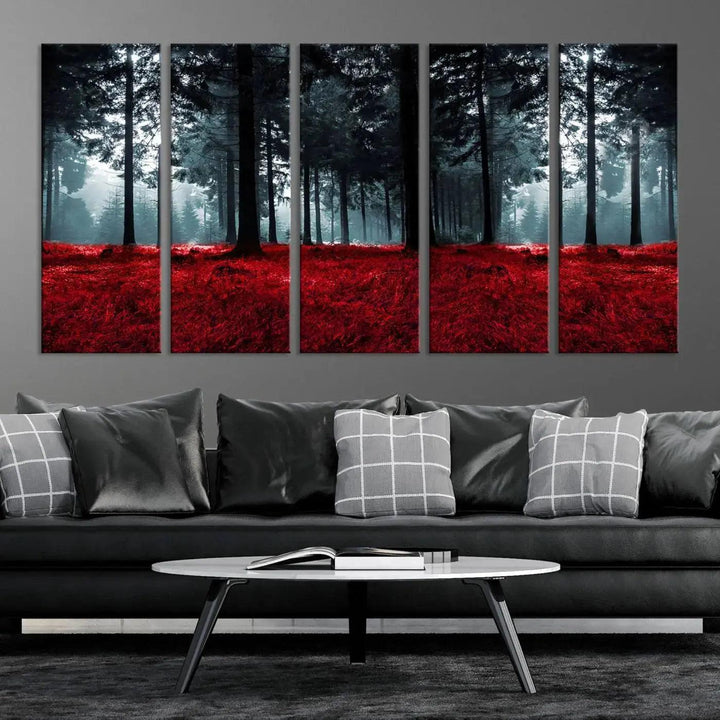 Alluring Forest with Red Leaves Canvas Print Large Wall Art Forest Canvas Art Autumn Landscape Art Print Framed