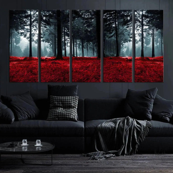 Alluring Forest with Red Leaves Canvas Print Large Wall Art Forest Canvas Art Autumn Landscape Art Print Framed