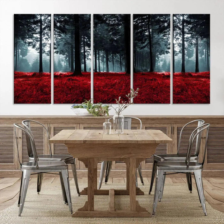 Alluring Forest with Red Leaves Canvas Print Large Wall Art Forest Canvas Art Autumn Landscape Art Print Framed