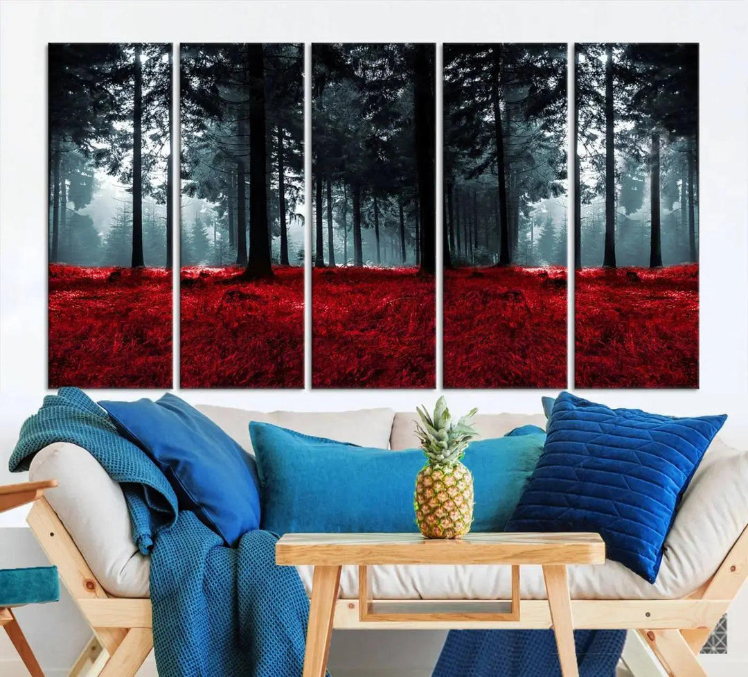 Alluring Forest with Red Leaves Canvas Print Large Wall Art Forest Canvas Art Autumn Landscape Art Print Framed