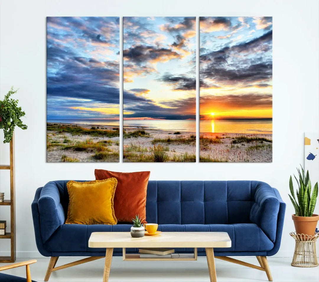 Alluring Sunset View On The Ocean Beach Large Canvas Wall Art Giclee Print