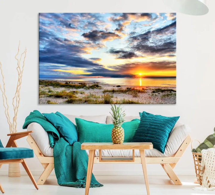 Alluring Sunset View On The Ocean Beach Large Canvas Wall Art Giclee Print