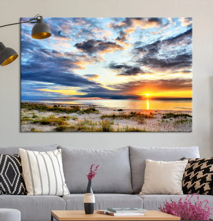 Alluring Sunset View On The Ocean Beach Large Canvas Wall Art Giclee Print