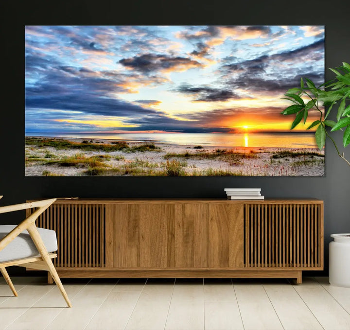 Alluring Sunset View On The Ocean Beach Large Canvas Wall Art Giclee Print