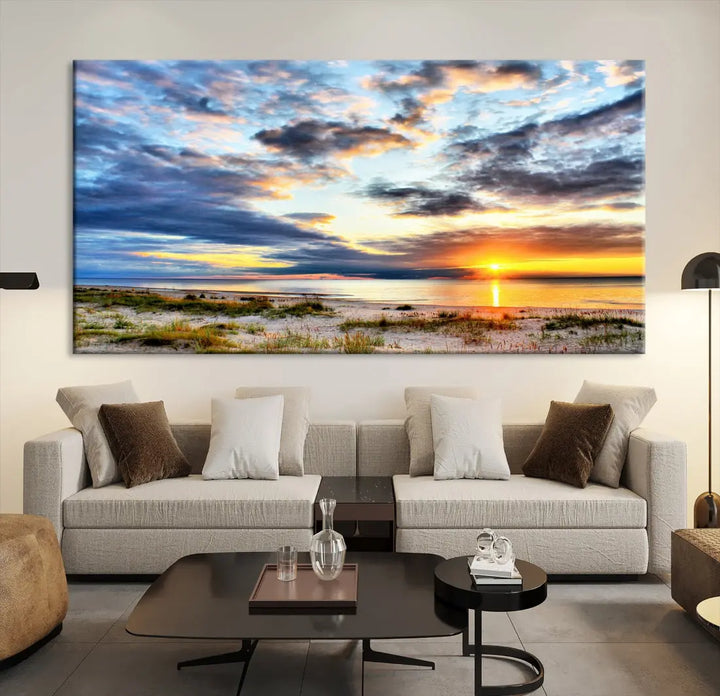 Alluring Sunset View On The Ocean Beach Large Canvas Wall Art Giclee Print