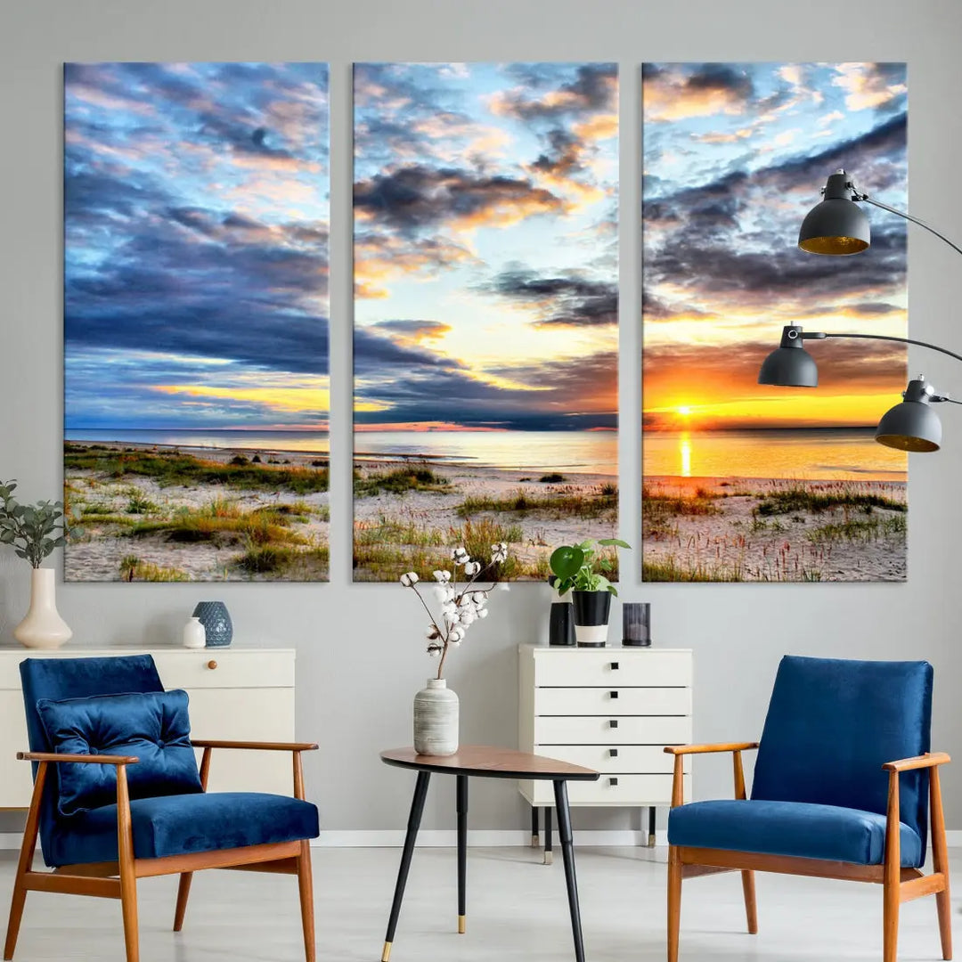 Alluring Sunset View On The Ocean Beach Large Canvas Wall Art Giclee Print