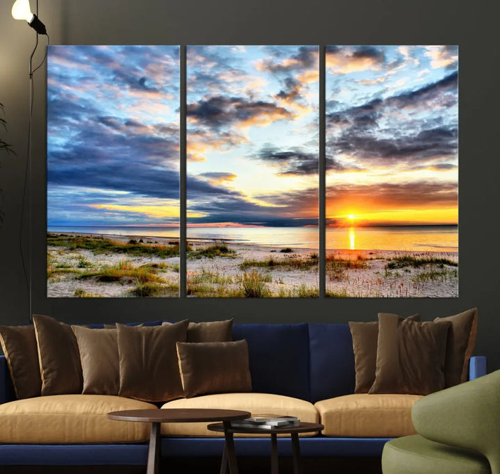 Alluring Sunset View On The Ocean Beach Large Canvas Wall Art Giclee Print