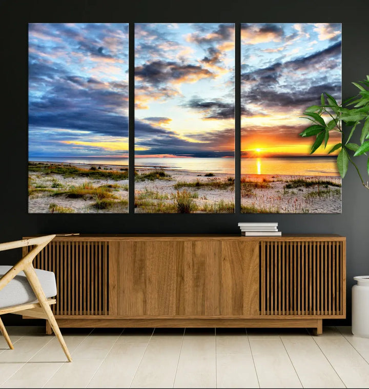 Alluring Sunset View On The Ocean Beach Large Canvas Wall Art Giclee Print