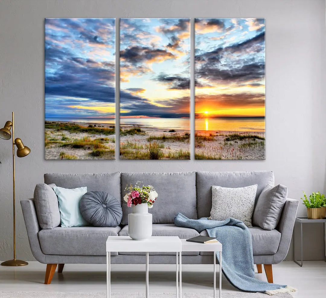 Alluring Sunset View On The Ocean Beach Large Canvas Wall Art Giclee Print