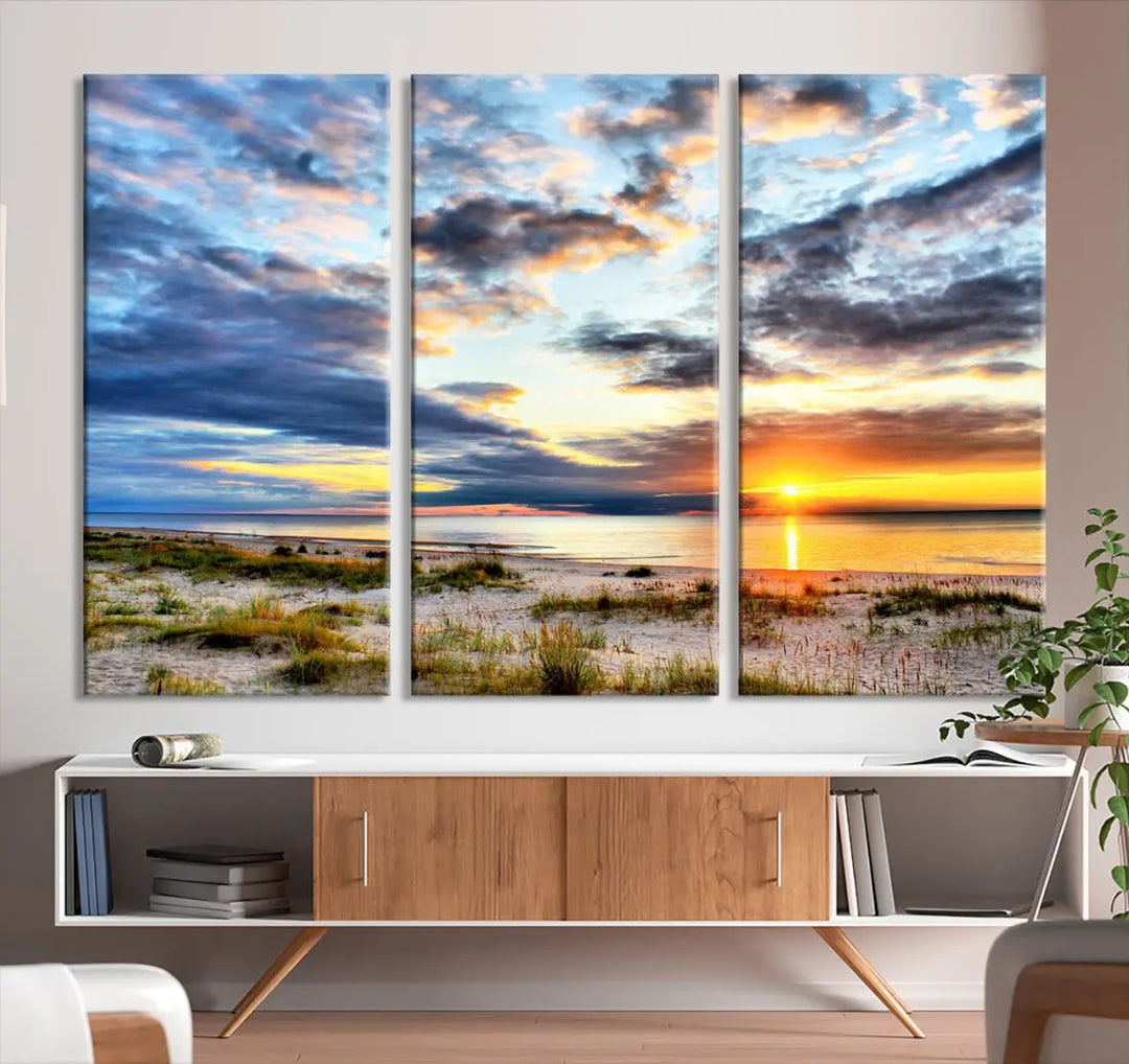 Alluring Sunset View On The Ocean Beach Large Canvas Wall Art Giclee Print