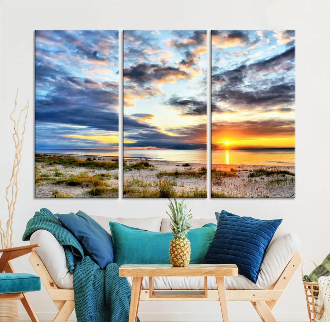 Alluring Sunset View On The Ocean Beach Large Canvas Wall Art Giclee Print