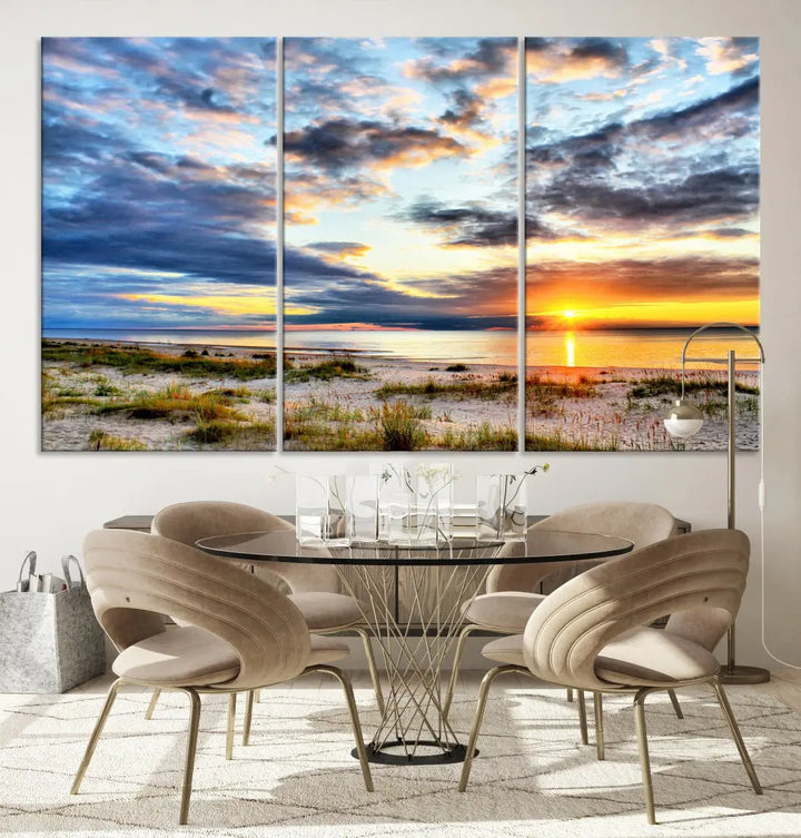 Alluring Sunset View On The Ocean Beach Large Canvas Wall Art Giclee Print