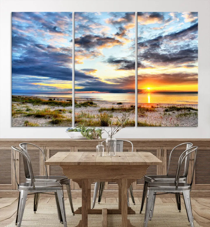 Alluring Sunset View On The Ocean Beach Large Canvas Wall Art Giclee Print