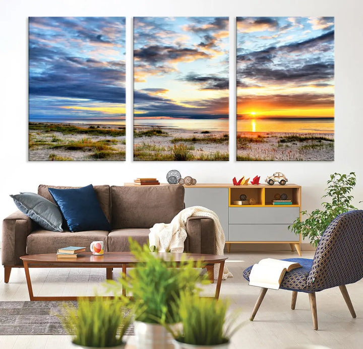 Alluring Sunset View On The Ocean Beach Large Canvas Wall Art Giclee Print