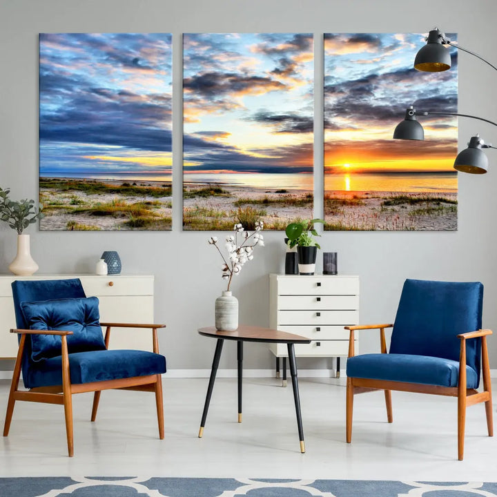 Alluring Sunset View On The Ocean Beach Large Canvas Wall Art Giclee Print