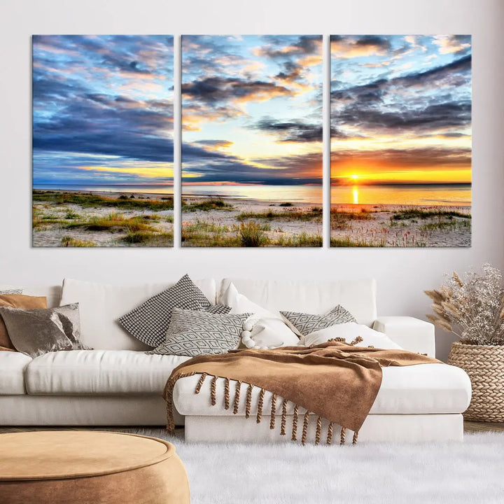 Alluring Sunset View On The Ocean Beach Large Canvas Wall Art Giclee Print