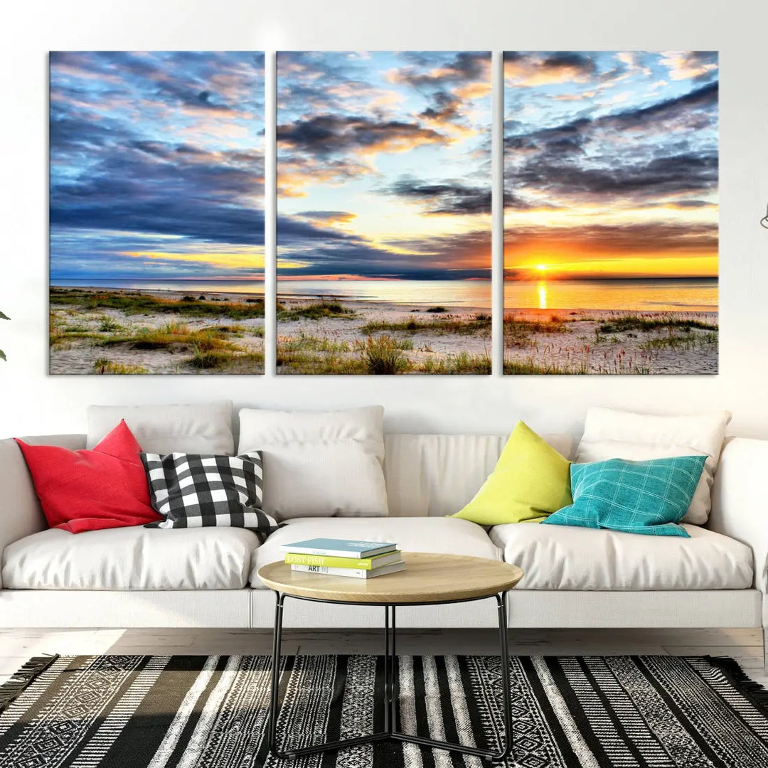 Alluring Sunset View On The Ocean Beach Large Canvas Wall Art Giclee Print