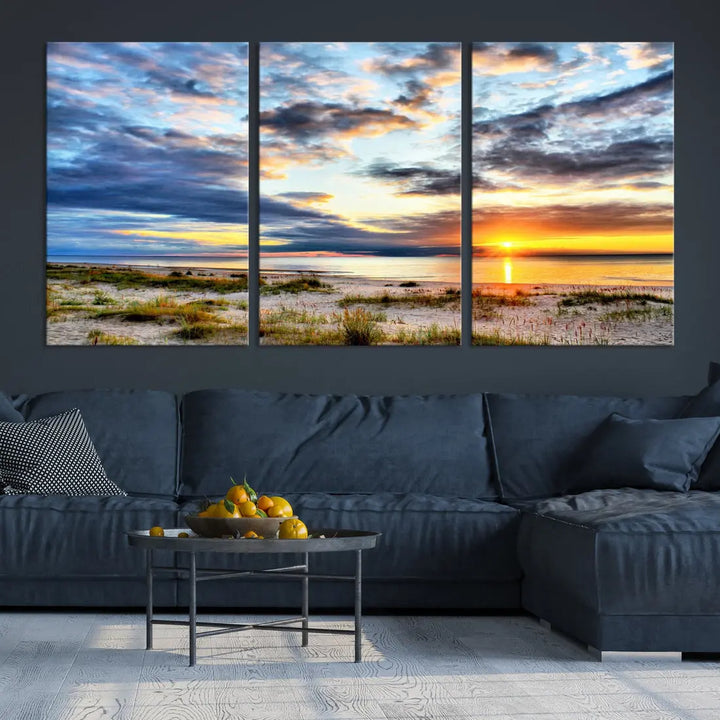 Alluring Sunset View On The Ocean Beach Large Canvas Wall Art Giclee Print