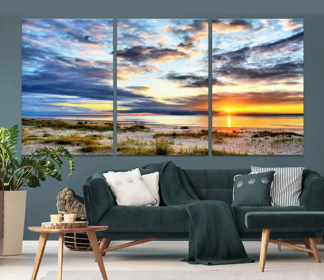 Alluring Sunset View On The Ocean Beach Large Canvas Wall Art Giclee Print