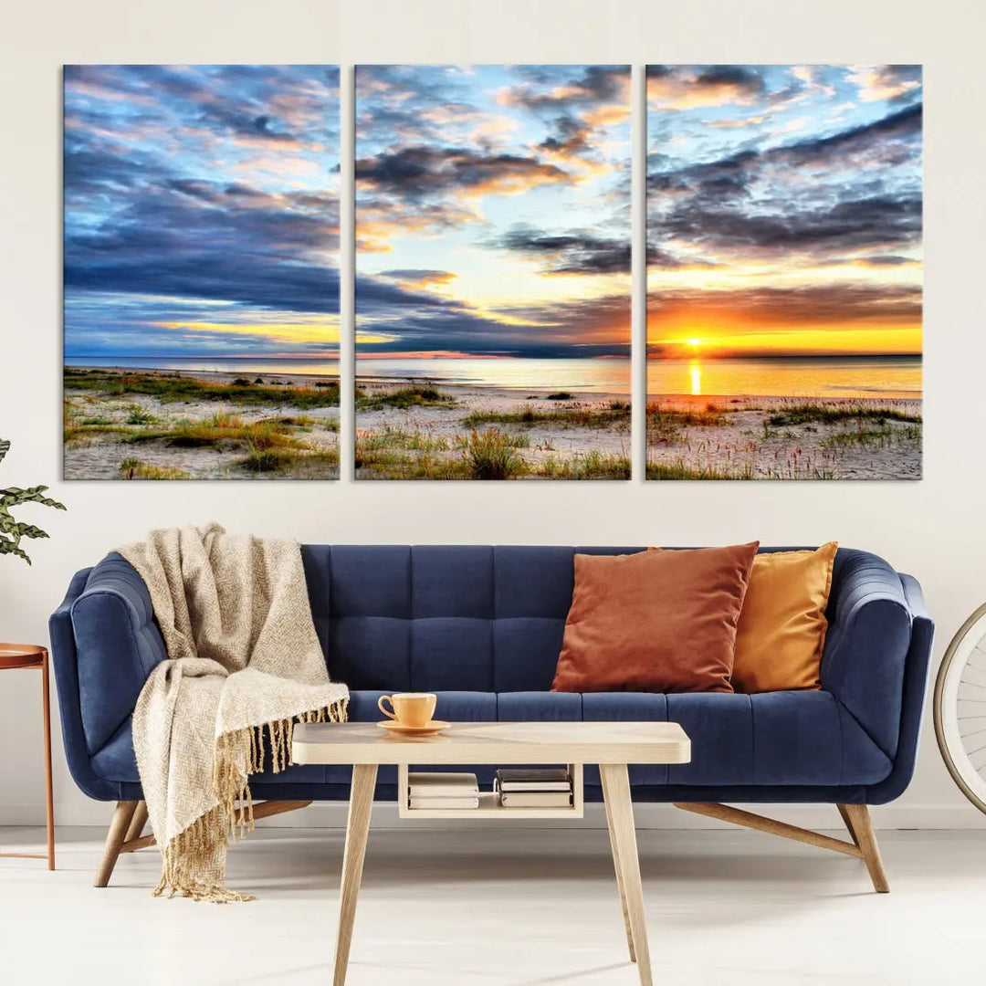 Alluring Sunset View On The Ocean Beach Large Canvas Wall Art Giclee Print