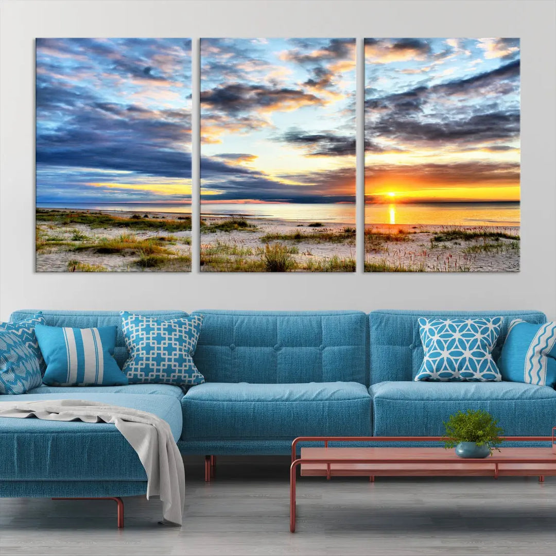 Alluring Sunset View On The Ocean Beach Large Canvas Wall Art Giclee Print