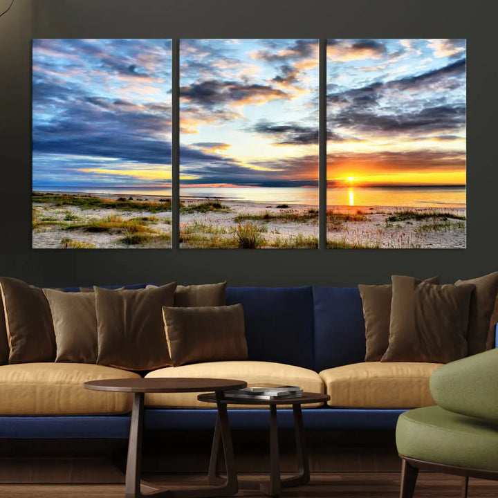 Alluring Sunset View On The Ocean Beach Large Canvas Wall Art Giclee Print