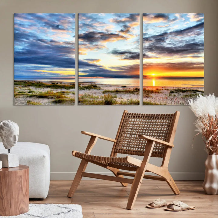 Alluring Sunset View On The Ocean Beach Large Canvas Wall Art Giclee Print