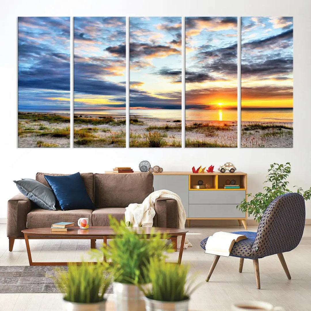 Alluring Sunset View On The Ocean Beach Large Canvas Wall Art Giclee Print